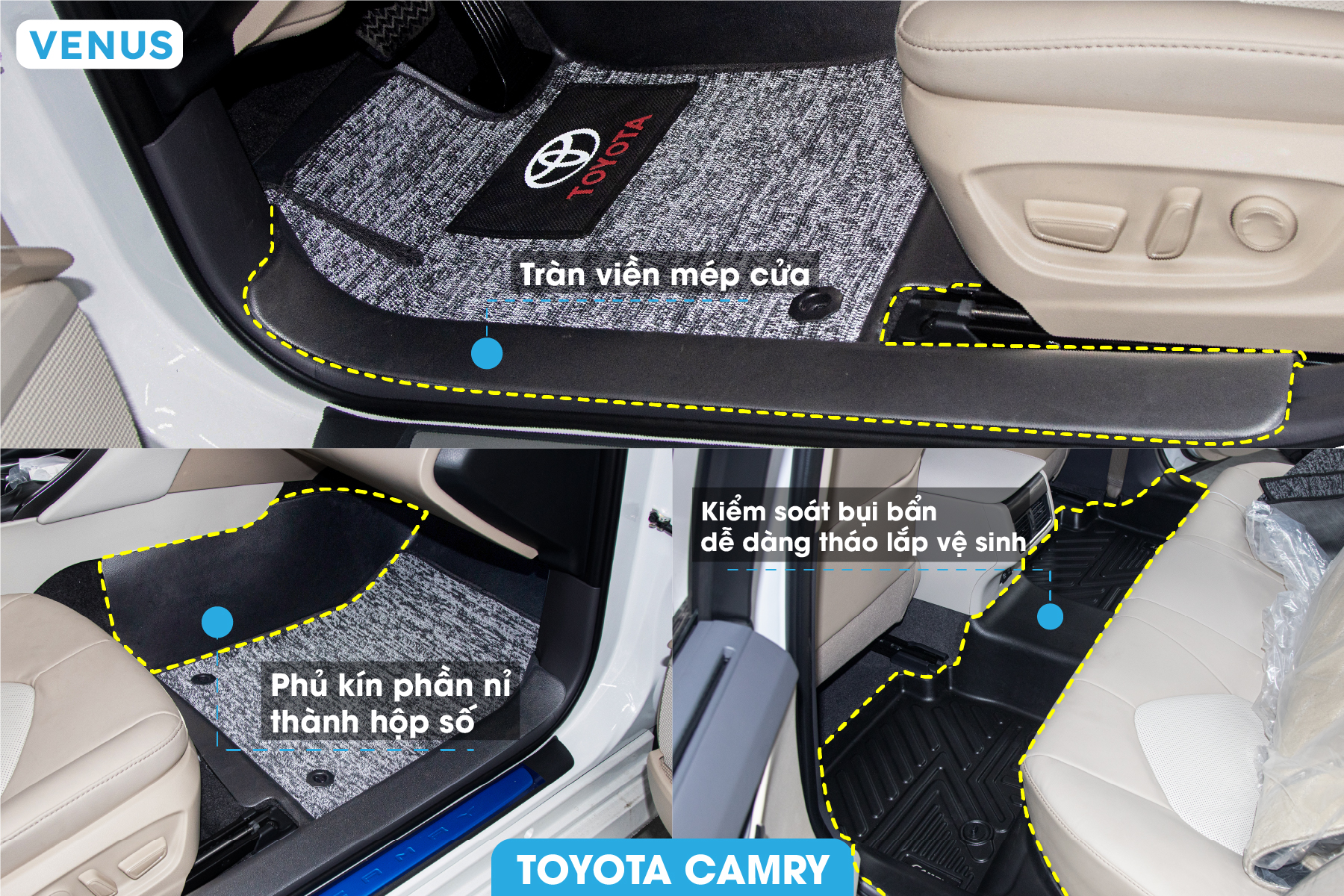 thảm lót sàn Venus xe toyota Camry được làm 100% nhựa TPE nguyên sinh cao cấp