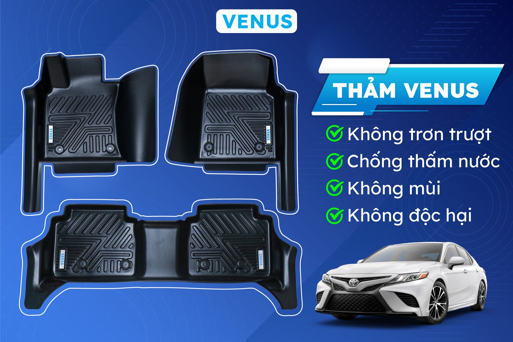 thảm lót sàn Venus xe toyota Camry được làm 100% nhựa TPE nguyên sinh cao cấp